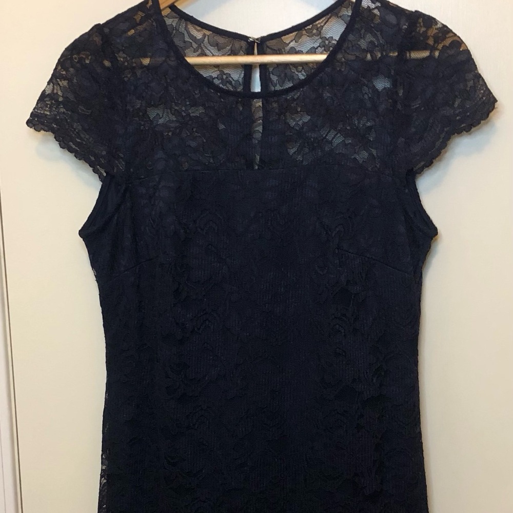 Elegant Navy‎ Blue Lace overlay Women's Dress